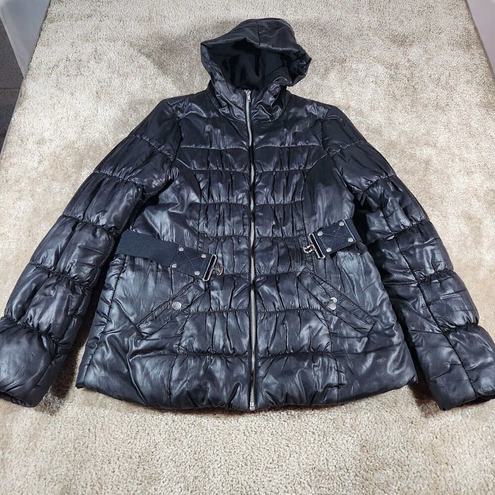 H&M Girls Puffer Winter Coat Jacket Size 10 Black Belted